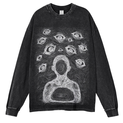 Crewneck Sweatshirt for Men Long Sleeve Vintage Acid Wash Sweatshirt