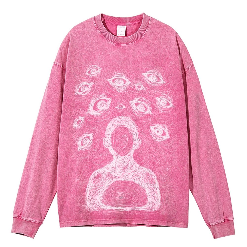 Crewneck Sweatshirt for Men Long Sleeve Vintage Acid Wash Sweatshirt