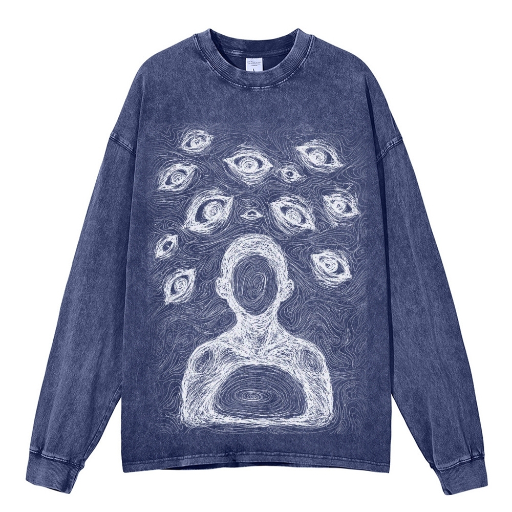 Crewneck Sweatshirt for Men Long Sleeve Vintage Acid Wash Sweatshirt