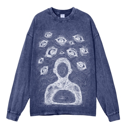 Crewneck Sweatshirt for Men Long Sleeve Vintage Acid Wash Sweatshirt