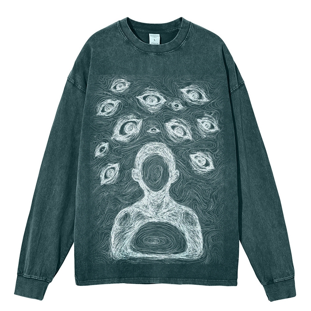 Crewneck Sweatshirt for Men Long Sleeve Vintage Acid Wash Sweatshirt