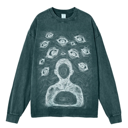 Crewneck Sweatshirt for Men Long Sleeve Vintage Acid Wash Sweatshirt