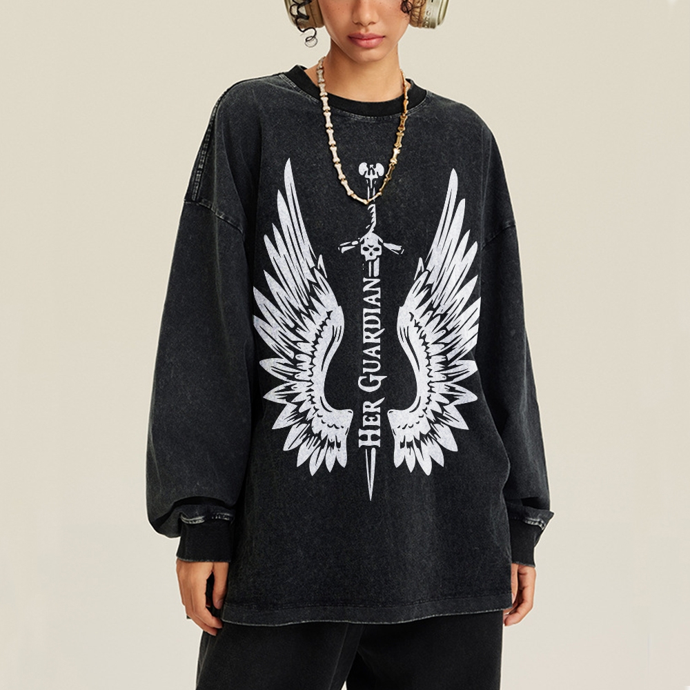 Crewneck Sweatshirt for Men Long Sleeve Vintage Acid Wash Sweatshirt