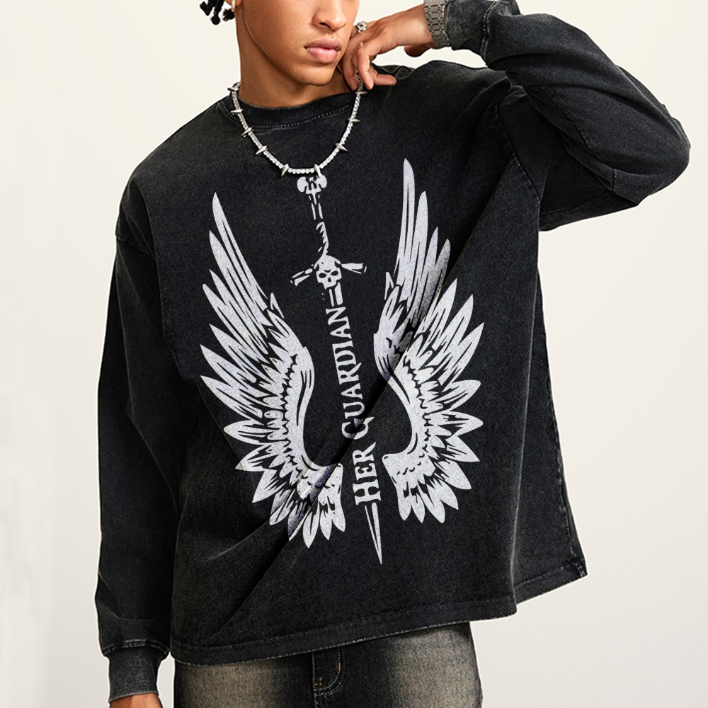 Crewneck Sweatshirt for Men Long Sleeve Vintage Acid Wash Sweatshirt