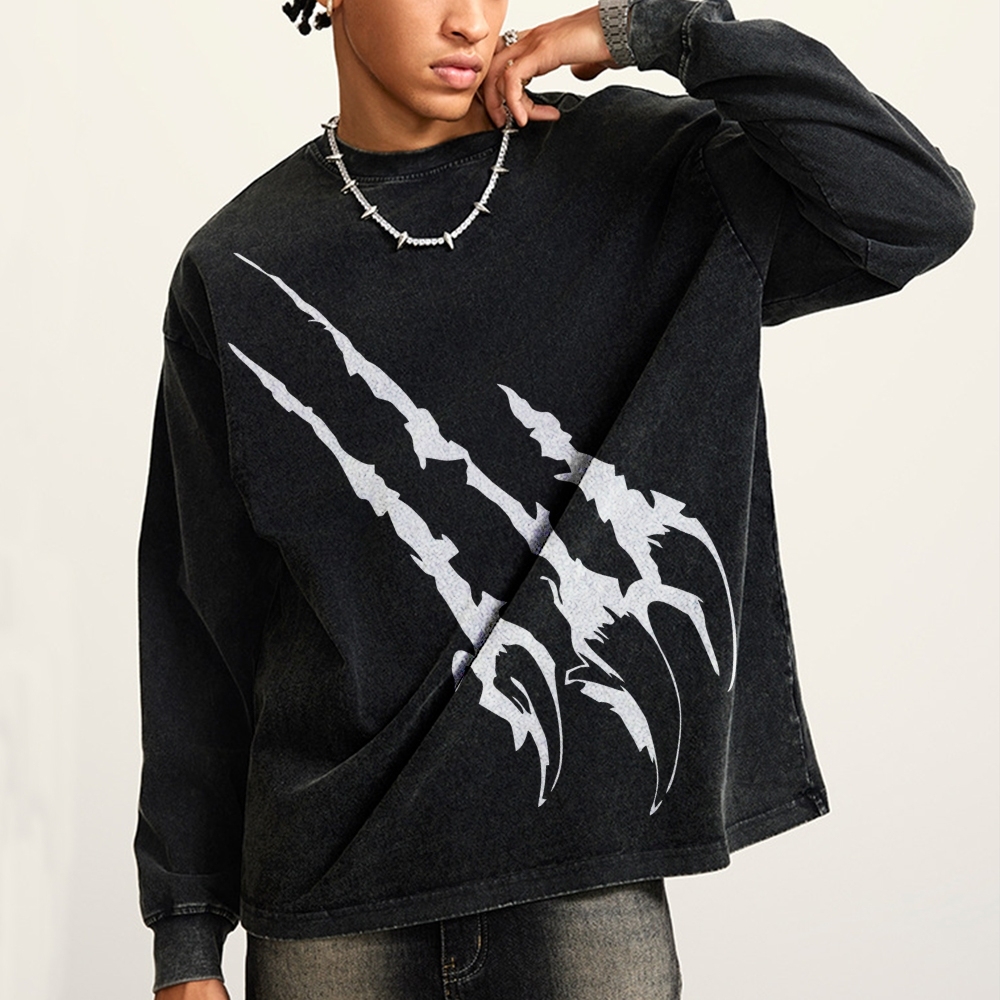 Crewneck Sweatshirt for Men Long Sleeve Vintage Acid Wash Sweatshirt