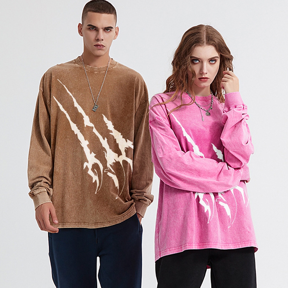 Crewneck Sweatshirt for Men Long Sleeve Vintage Acid Wash Sweatshirt