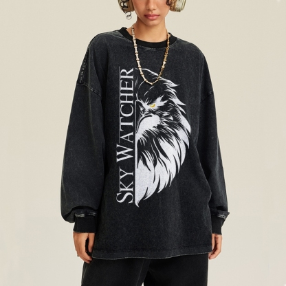 Crewneck Sweatshirt for Men Long Sleeve Vintage Acid Wash Sweatshirt