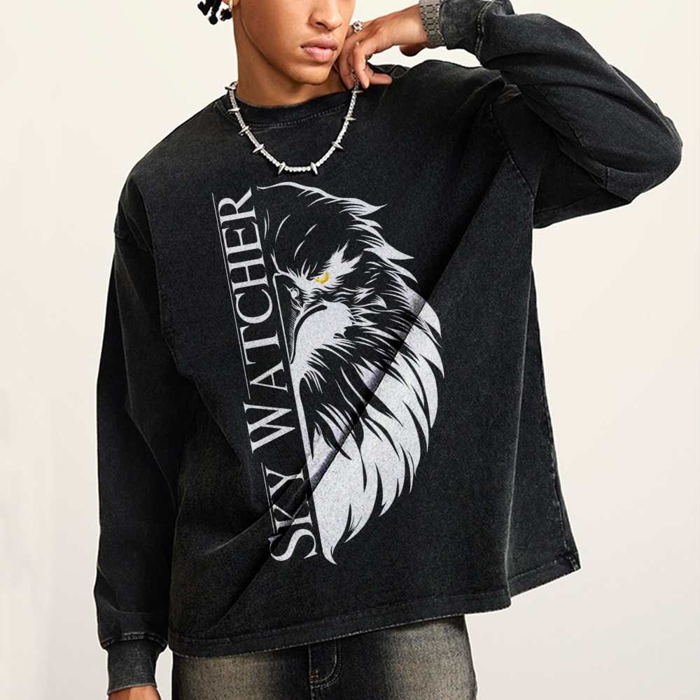 Crewneck Sweatshirt for Men Long Sleeve Vintage Acid Wash Sweatshirt