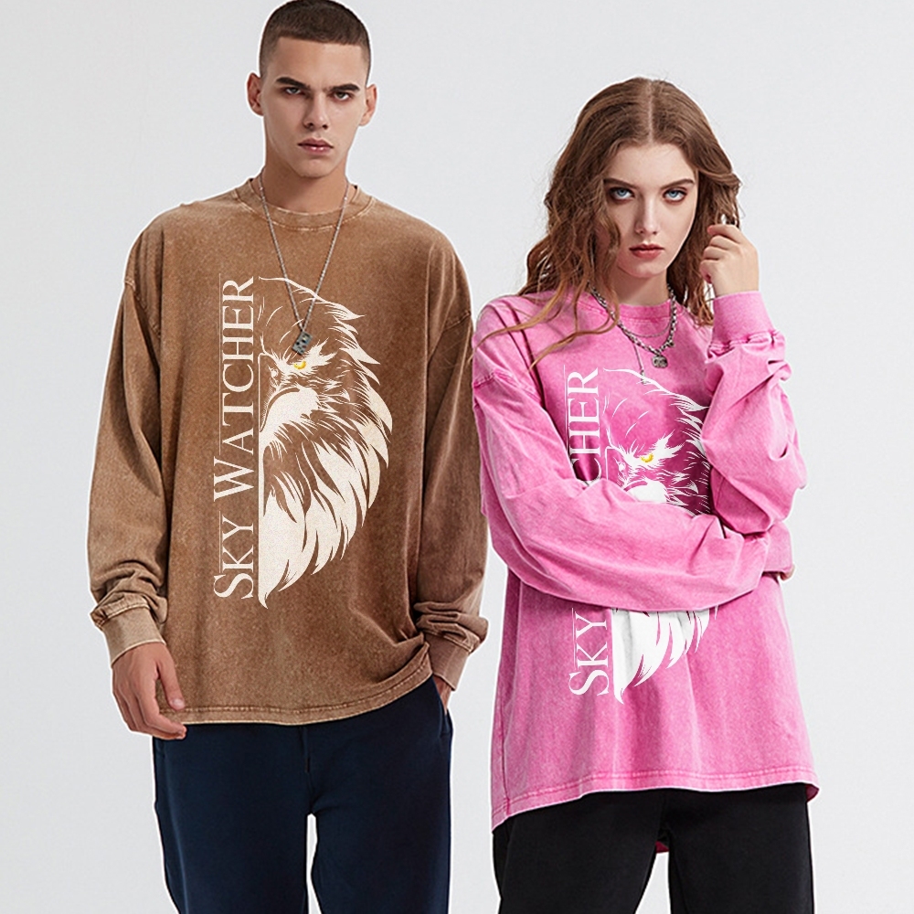 Crewneck Sweatshirt for Men Long Sleeve Vintage Acid Wash Sweatshirt