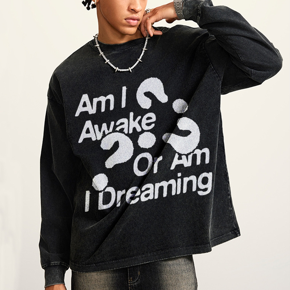 Crewneck Sweatshirt for Men Long Sleeve Vintage Acid Wash Sweatshirt