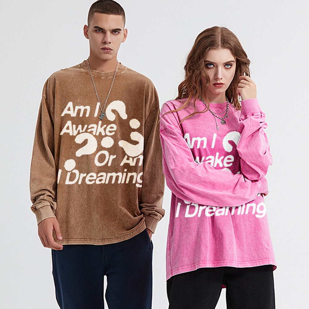 Crewneck Sweatshirt for Men Long Sleeve Vintage Acid Wash Sweatshirt