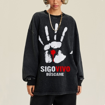 Crewneck Sweatshirt for Men Long Sleeve Vintage Acid Wash Sweatshirt