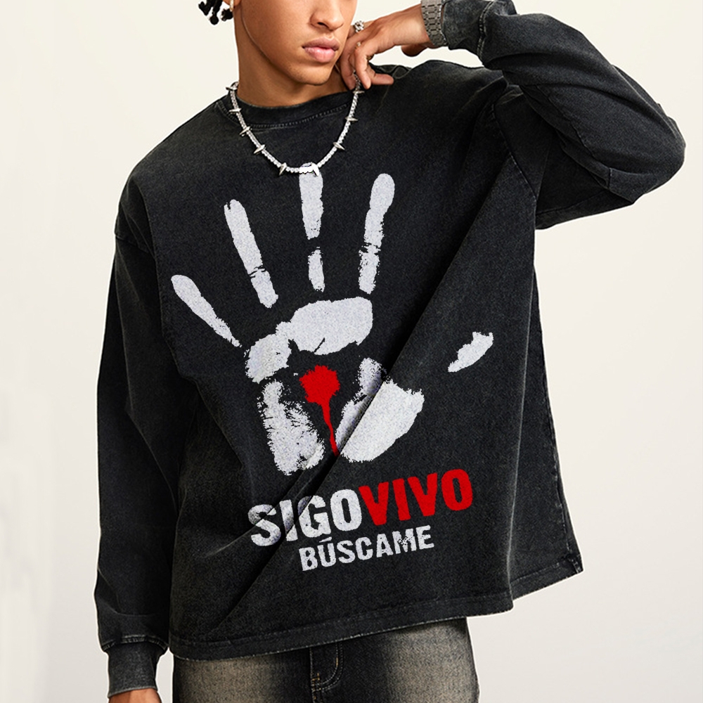 Crewneck Sweatshirt for Men Long Sleeve Vintage Acid Wash Sweatshirt