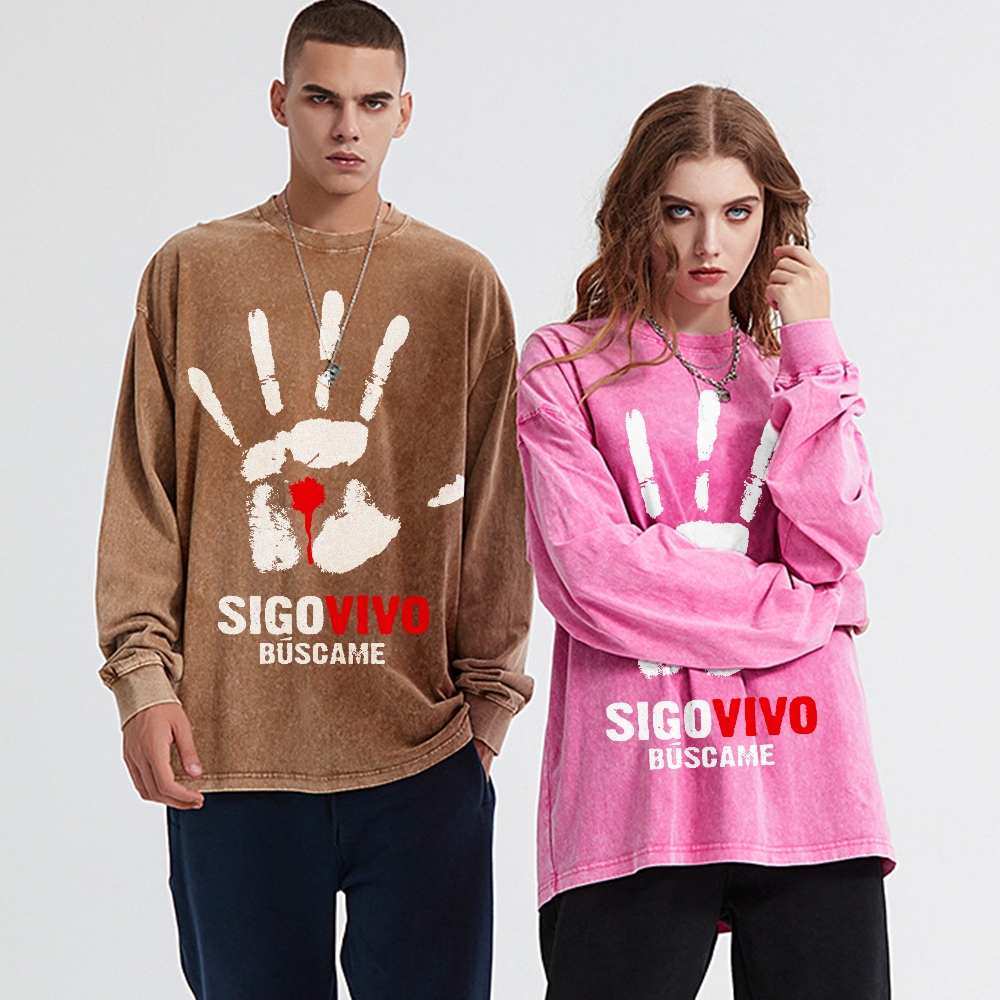 Crewneck Sweatshirt for Men Long Sleeve Vintage Acid Wash Sweatshirt