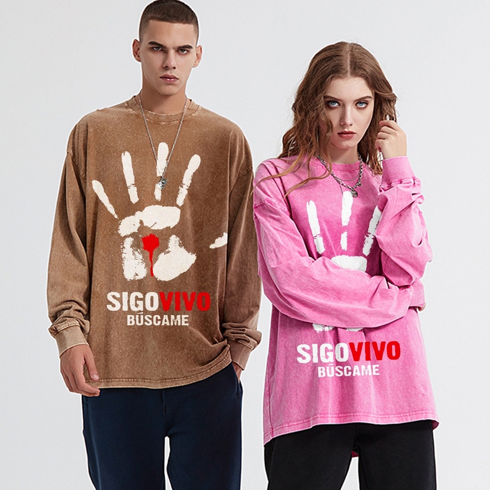 Crewneck Sweatshirt for Men Long Sleeve Vintage Acid Wash Sweatshirt