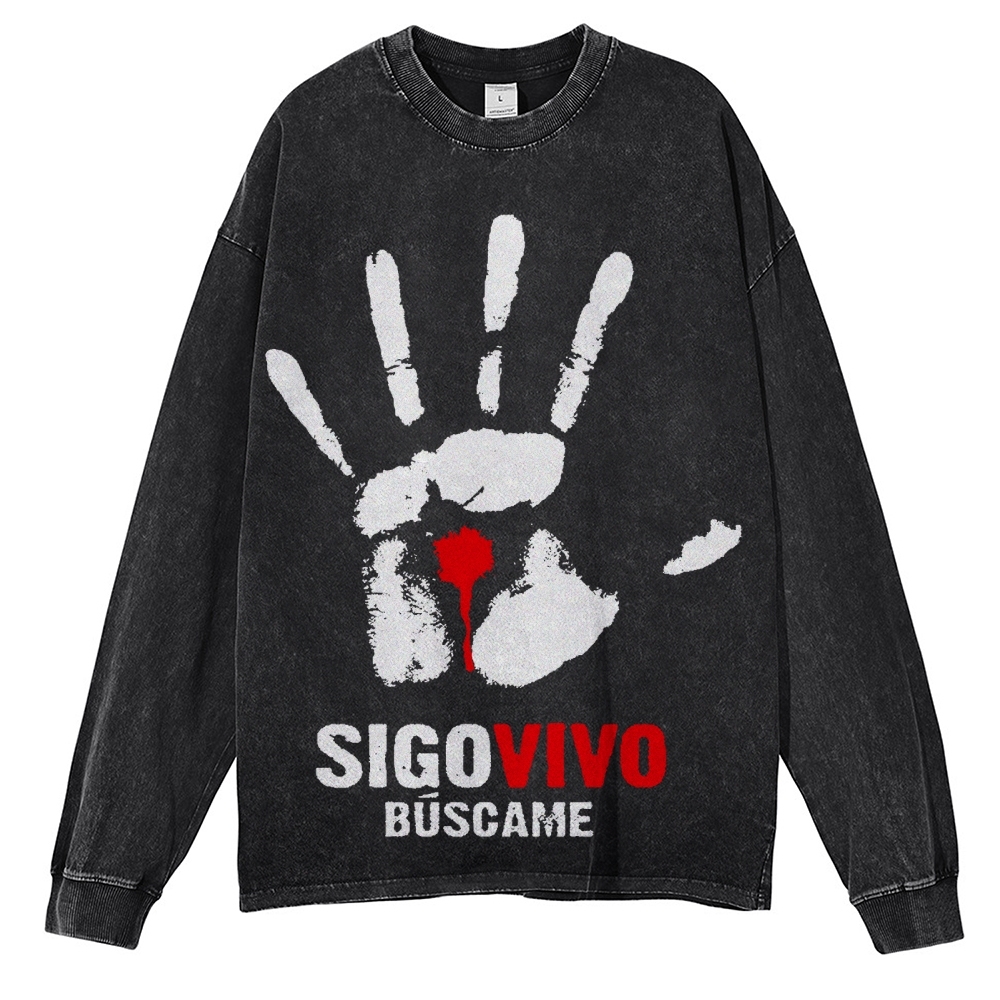 Crewneck Sweatshirt for Men Long Sleeve Vintage Acid Wash Sweatshirt