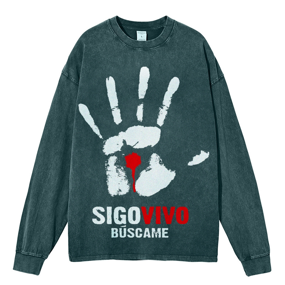 Crewneck Sweatshirt for Men Long Sleeve Vintage Acid Wash Sweatshirt