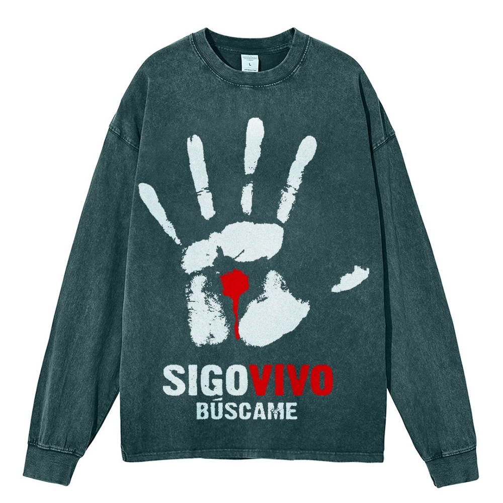 Crewneck Sweatshirt for Men Long Sleeve Vintage Acid Wash Sweatshirt