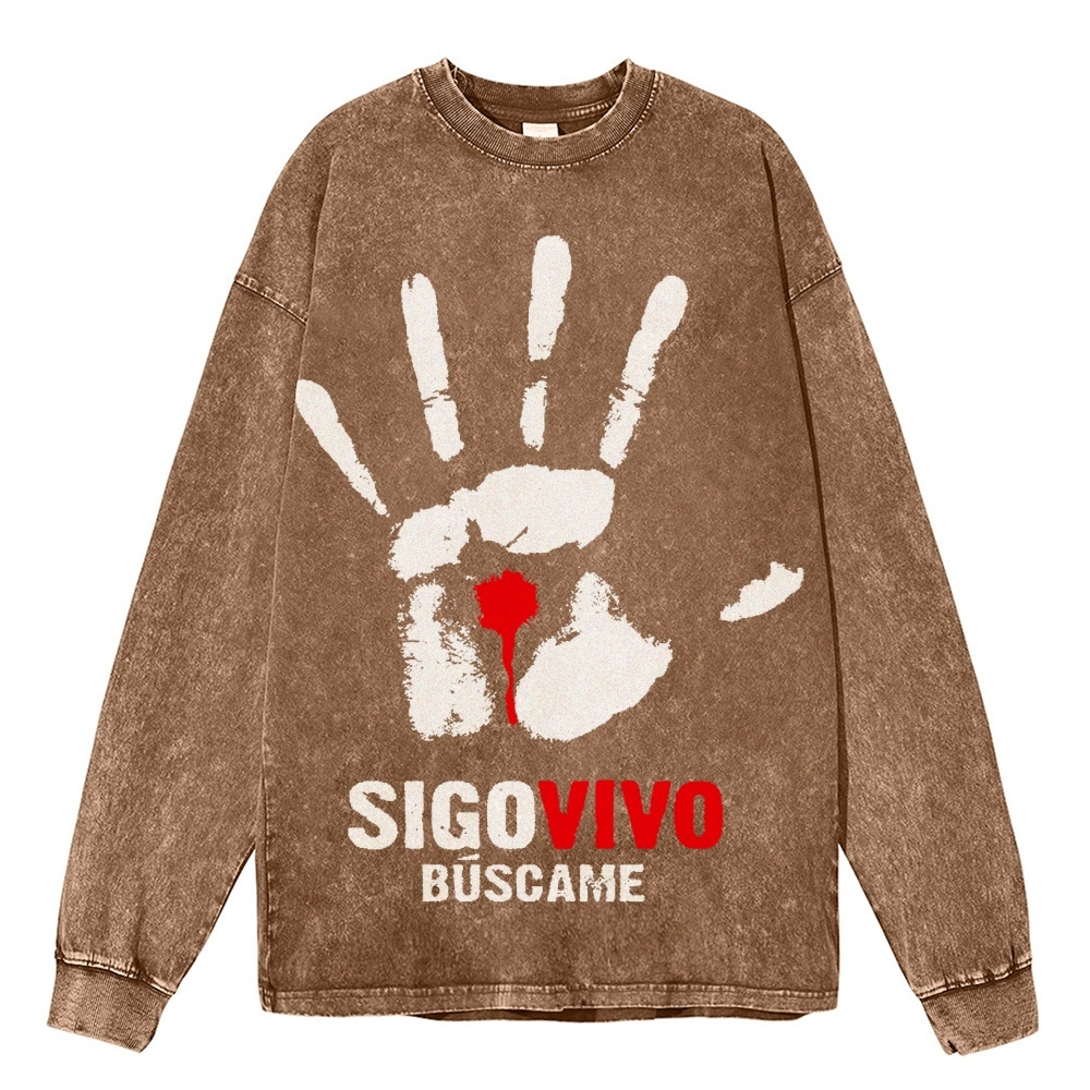 Crewneck Sweatshirt for Men Long Sleeve Vintage Acid Wash Sweatshirt