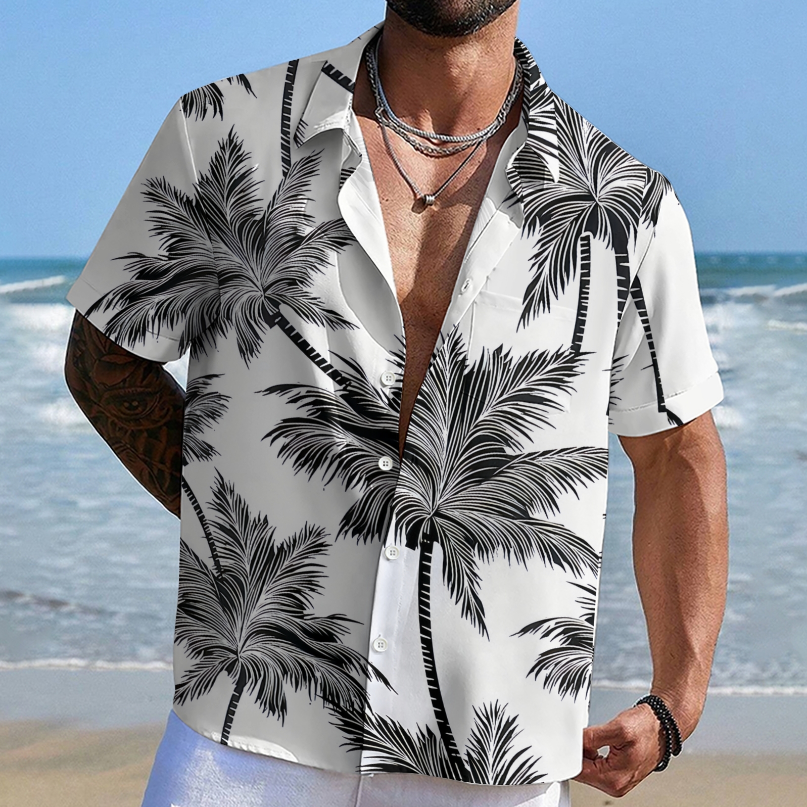 Tropical Paradise Men's Short-Sleeve Shirt - Palm Leaf Design