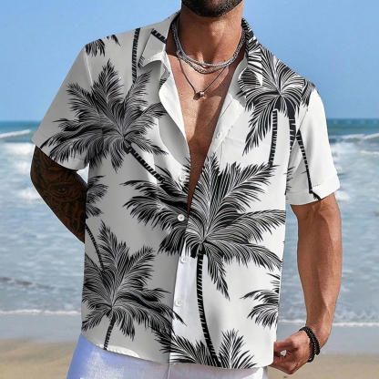 Tropical Paradise Men's Short-Sleeve Shirt - Palm Leaf Design