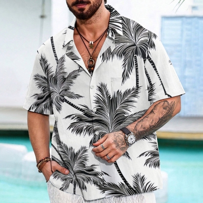 Tropical Paradise Men's Short-Sleeve Shirt - Palm Leaf Design