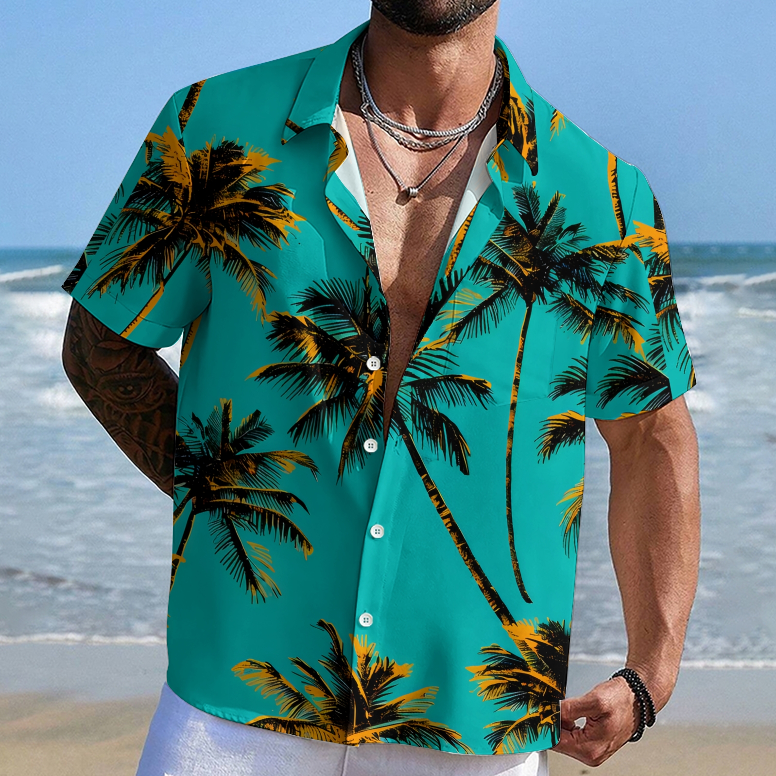 Oceanic Palm Frond Print Men's Lightweight Summer Shirt