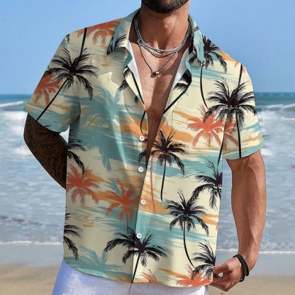 Surf & Sand Print Men's Breathable Linen Beach Shirt