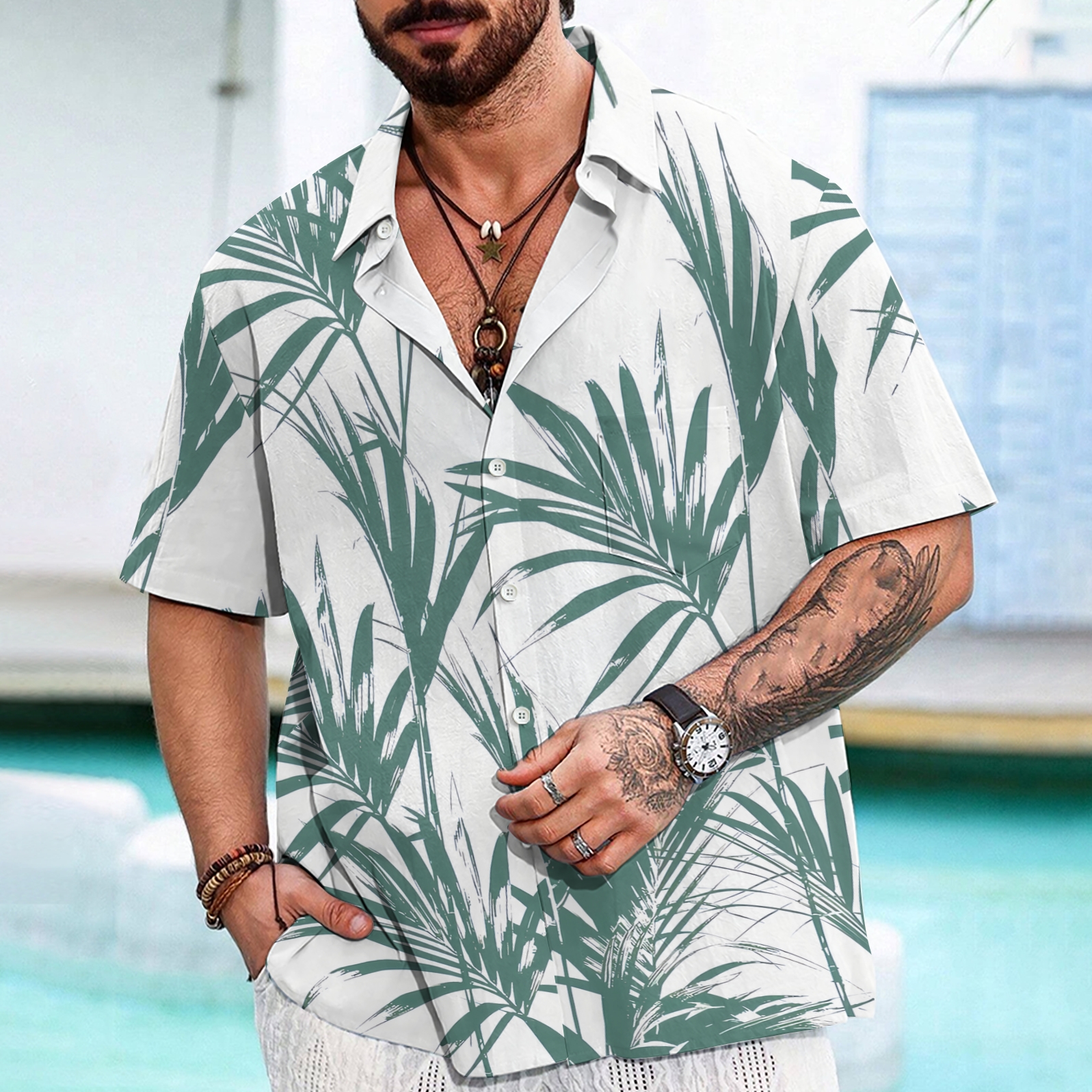 Breezy Coconut Leaf Men's Vacation-Ready Tropical Shirt 