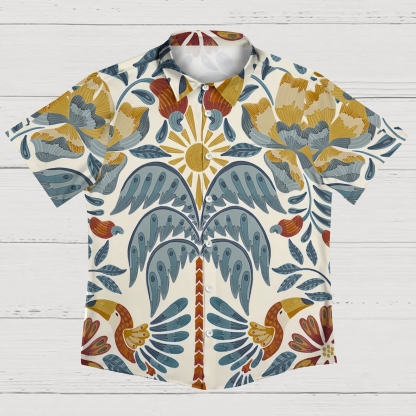 Exotic Beachscape Pattern Men's Button-Up Casual Shirt