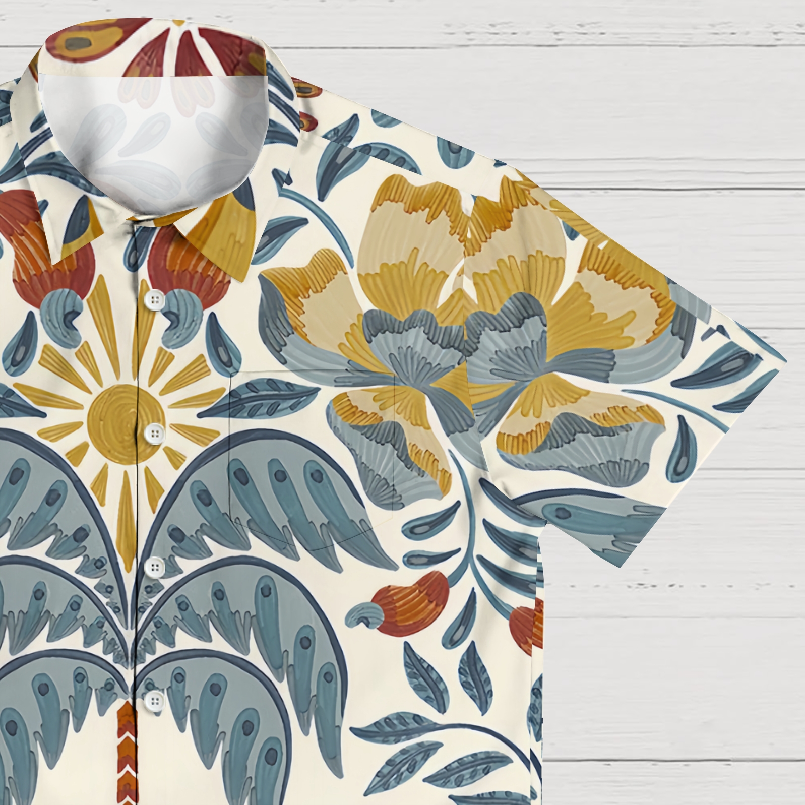 Exotic Beachscape Pattern Men's Button-Up Casual Shirt