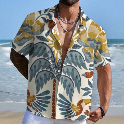 Exotic Beachscape Pattern Men's Button-Up Casual Shirt