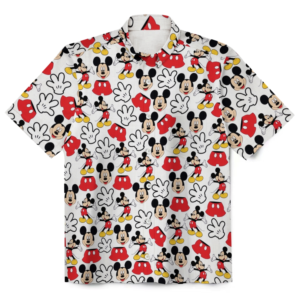 Mickey Print Men's Funny 120g Linen Short Sleeve Shirt