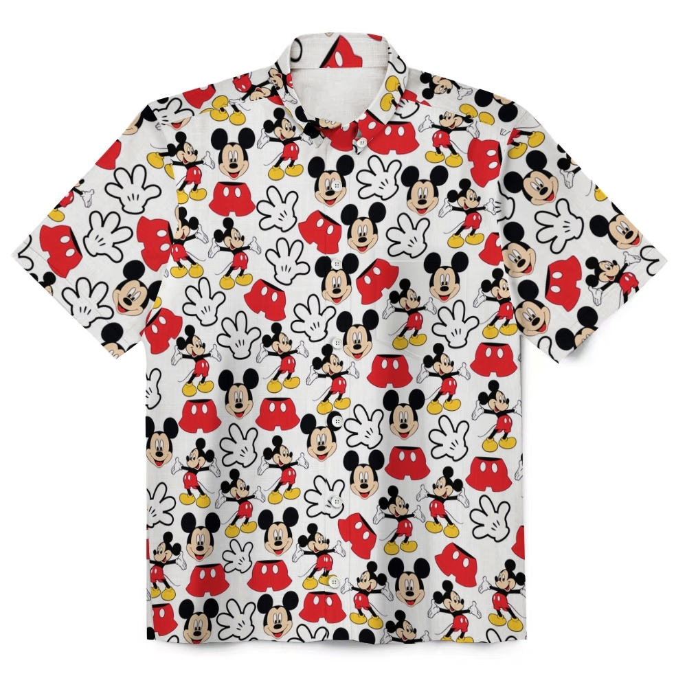 Mickey Print Men's Funny 120g Linen Short Sleeve Shirt