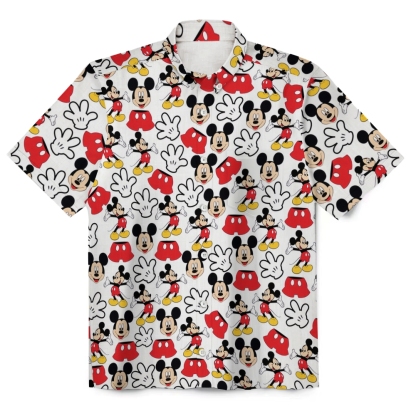Mickey Print Men's Funny 120g Linen Short Sleeve Shirt
