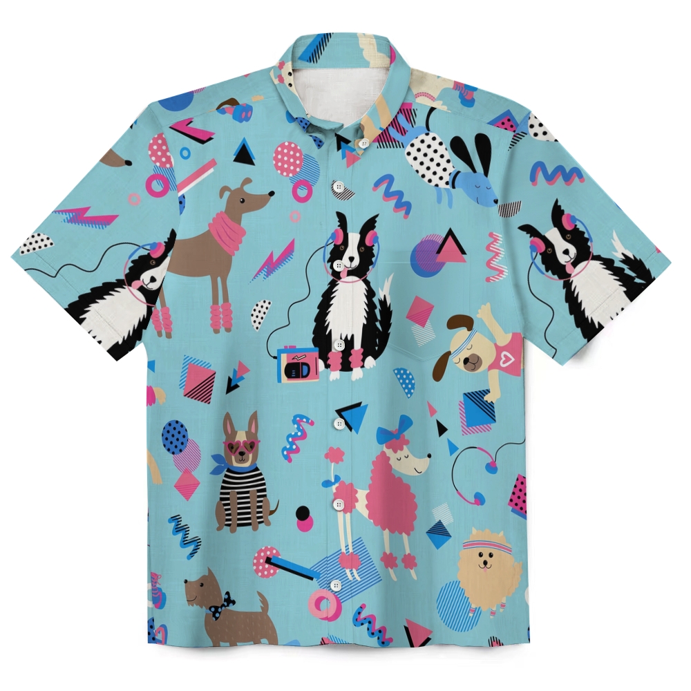 Dog Print Summer Men's Funny Linen Short Sleeve Shirt