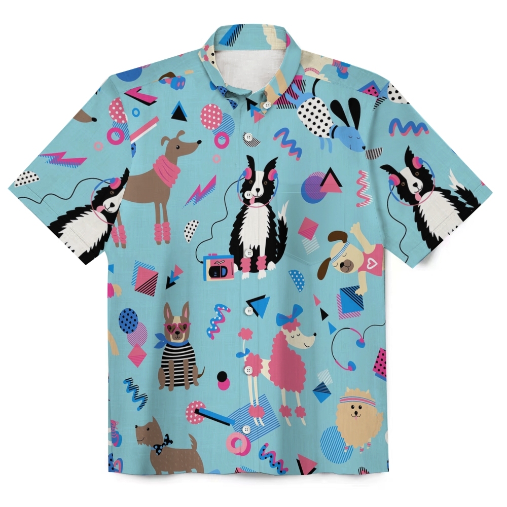 Dog Print Summer Men's Funny Linen Short Sleeve Shirt