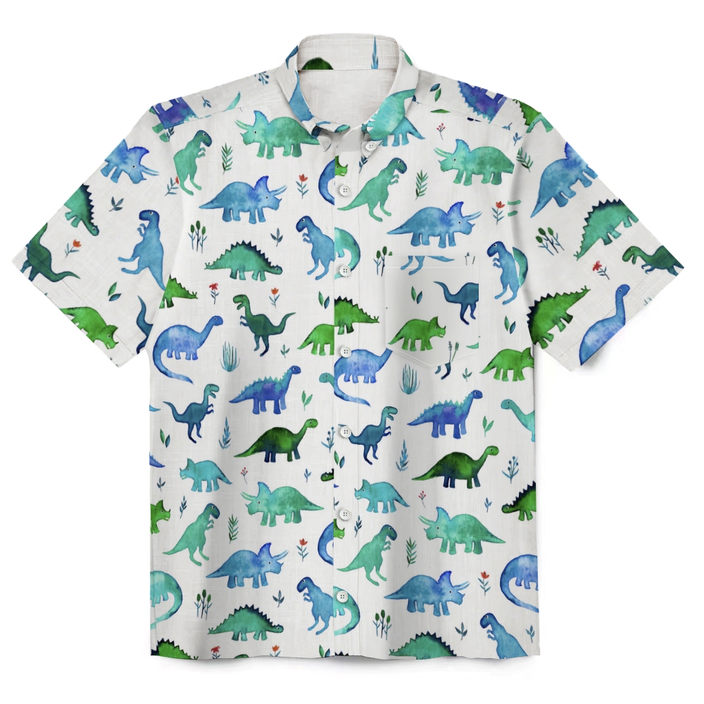 Dinosaur Print Men's Funny Linen Short Sleeve Shirt