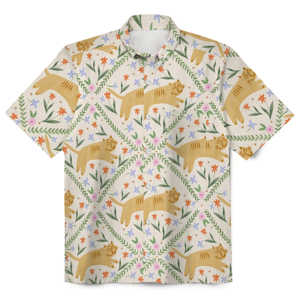 Casual Button Up Vintage Summer Men's Funny 120g Linen Short Sleeve Shirt