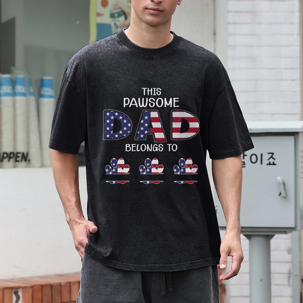 This Pawsome Belongs to Dad Men's Cozy 100% Washed Cotton T-shirt