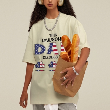 This Pawsome Belongs to Dad Men's Cozy 100% Washed Cotton T-shirt