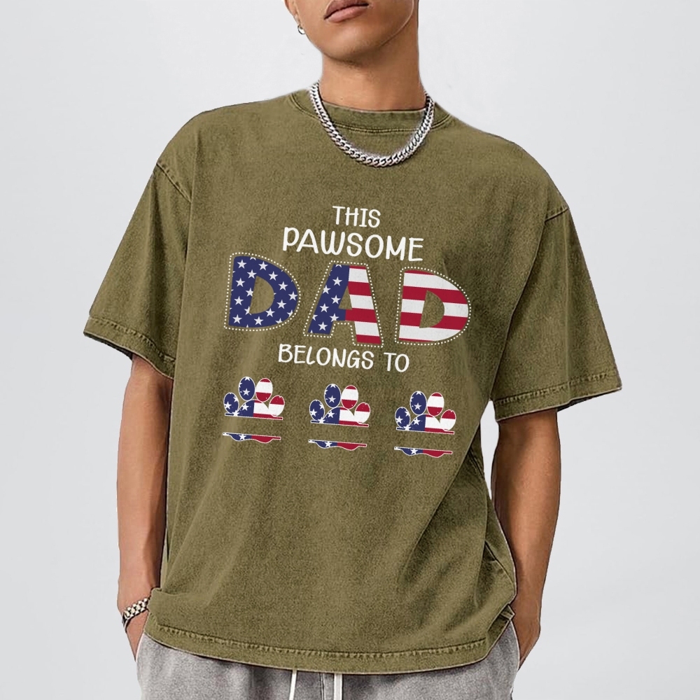 This Pawsome Belongs to Dad Men's Cozy 100% Washed Cotton T-shirt