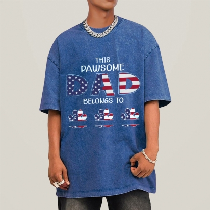This Pawsome Belongs to Dad Men's Cozy 100% Washed Cotton T-shirt