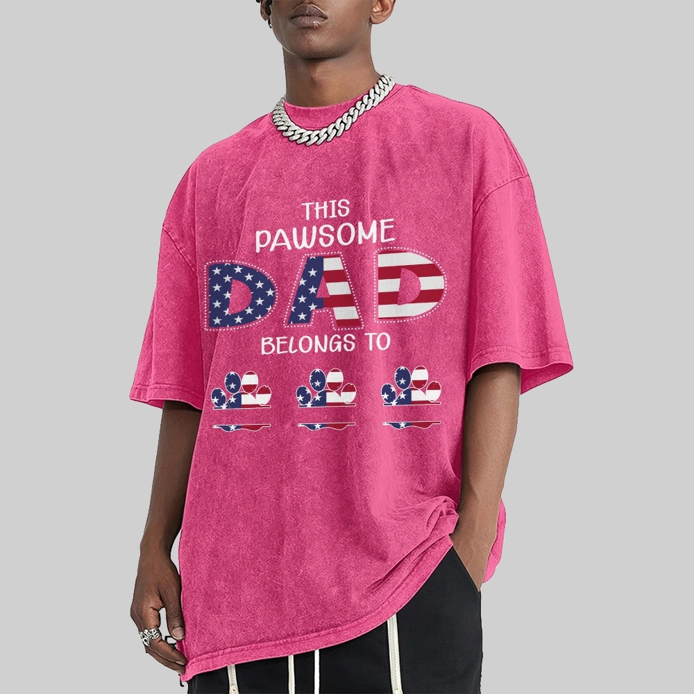 This Pawsome Belongs to Dad Men's Cozy 100% Washed Cotton T-shirt