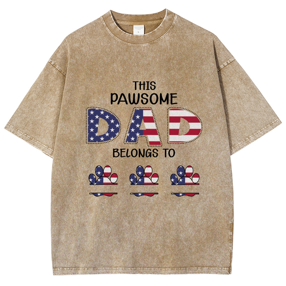 This Pawsome Belongs to Dad Men's Cozy 100% Washed Cotton T-shirt