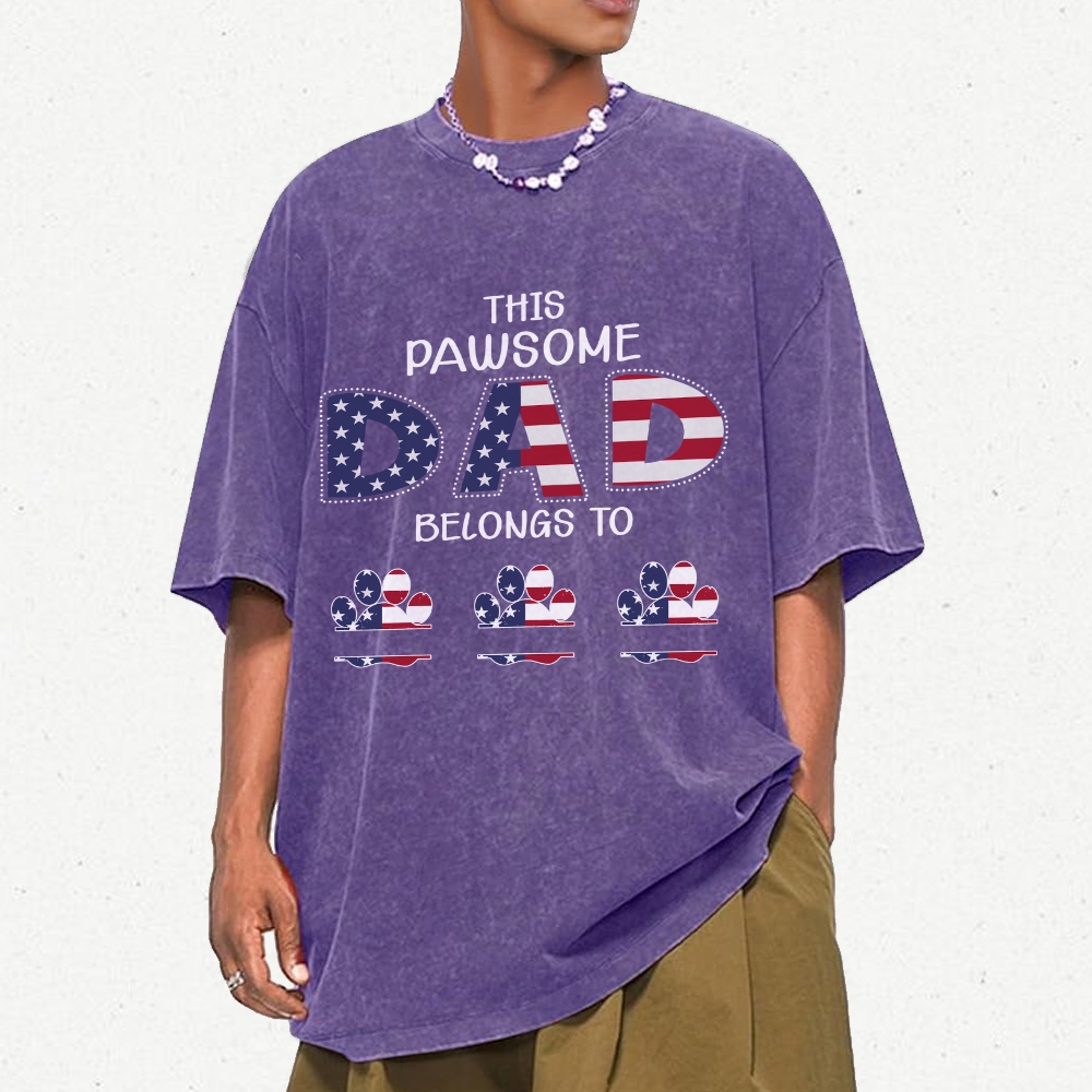 This Pawsome Belongs to Dad Men's Cozy 100% Washed Cotton T-shirt