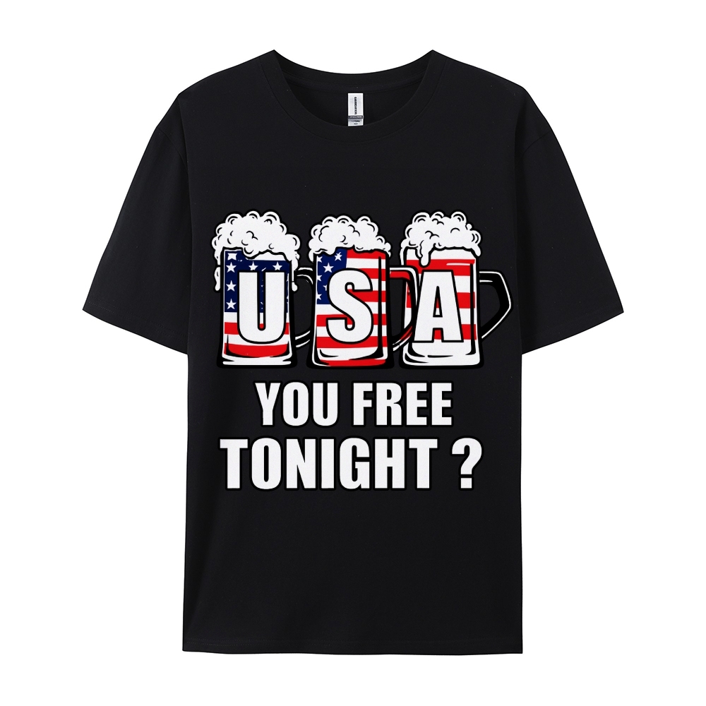American Flag Beer T-shirt Funny 4th of July T-shirt Men's Cozy 100% Cotton T-shirt