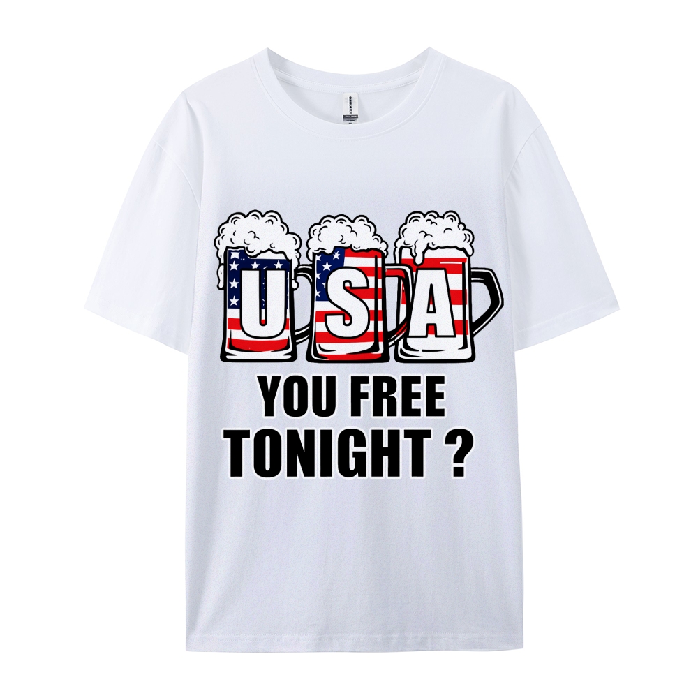 American Flag Beer T-shirt Funny 4th of July T-shirt Men's Cozy 100% Cotton T-shirt