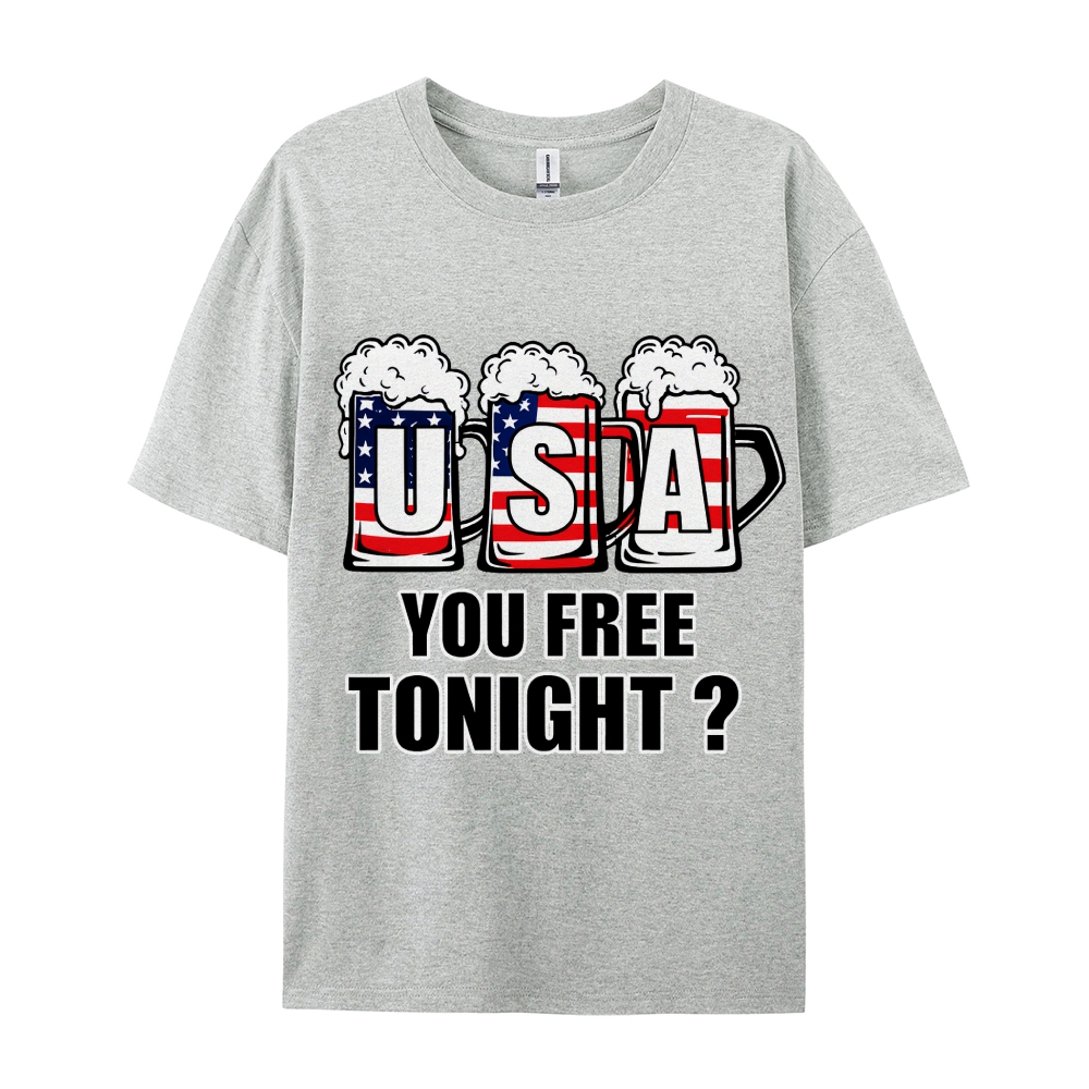American Flag Beer T-shirt Funny 4th of July T-shirt Men's Cozy 100% Cotton T-shirt