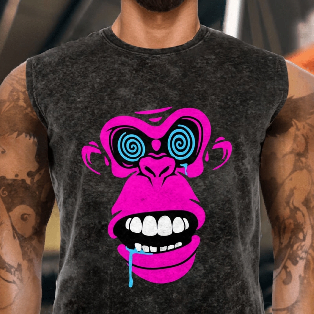 Pink Monkey Head Graphic Men's Funny Cotton Tank Top